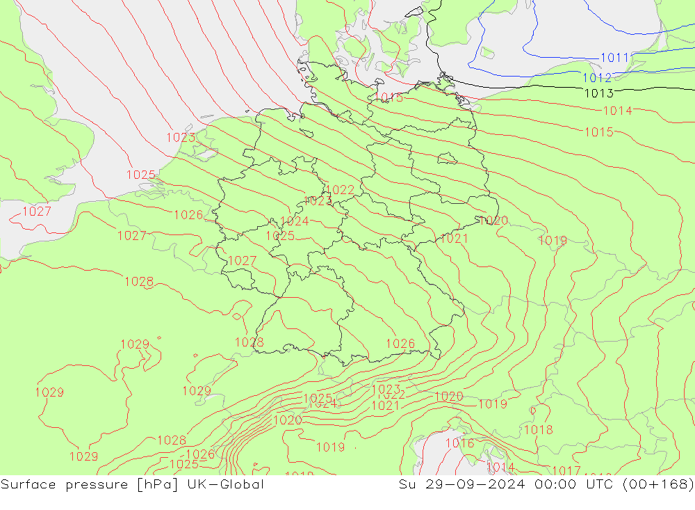 Luchtdruk (Grond) UK-Global zo 29.09.2024 00 UTC