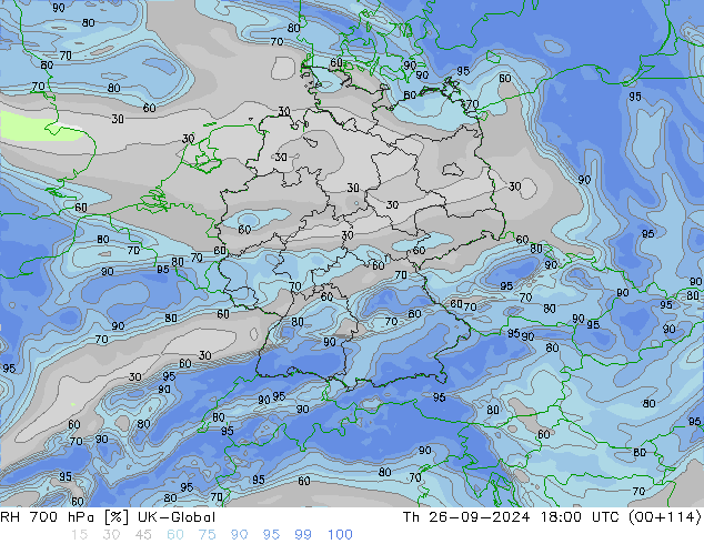 RH 700 hPa UK-Global Th 26.09.2024 18 UTC
