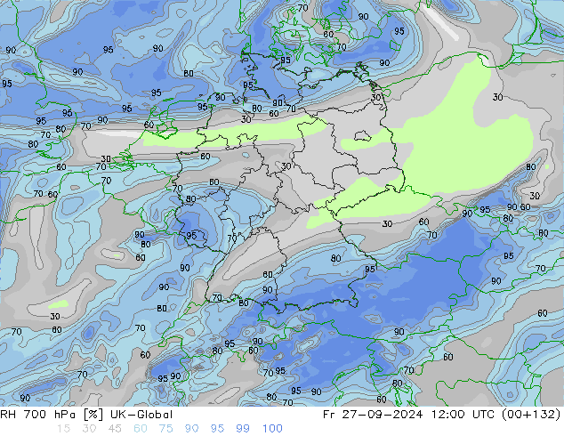 RH 700 hPa UK-Global Sex 27.09.2024 12 UTC