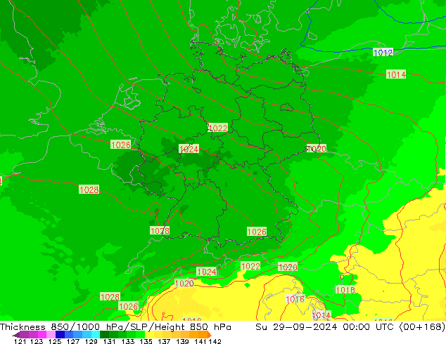 Thck 850-1000 hPa UK-Global dom 29.09.2024 00 UTC