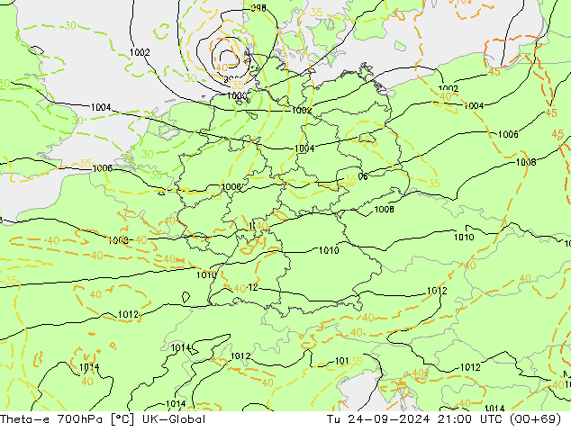 Theta-e 700hPa UK-Global di 24.09.2024 21 UTC