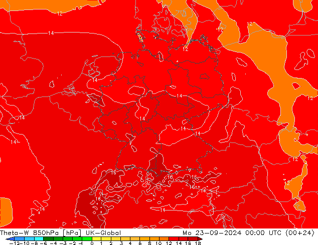 Theta-W 850hPa UK-Global lun 23.09.2024 00 UTC
