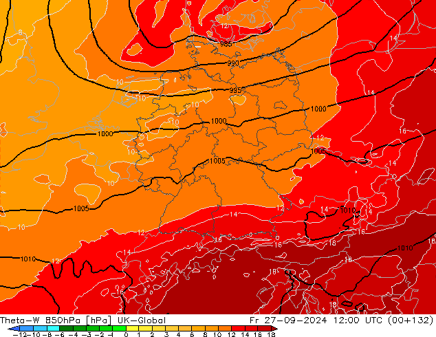 Theta-W 850hPa UK-Global Fr 27.09.2024 12 UTC