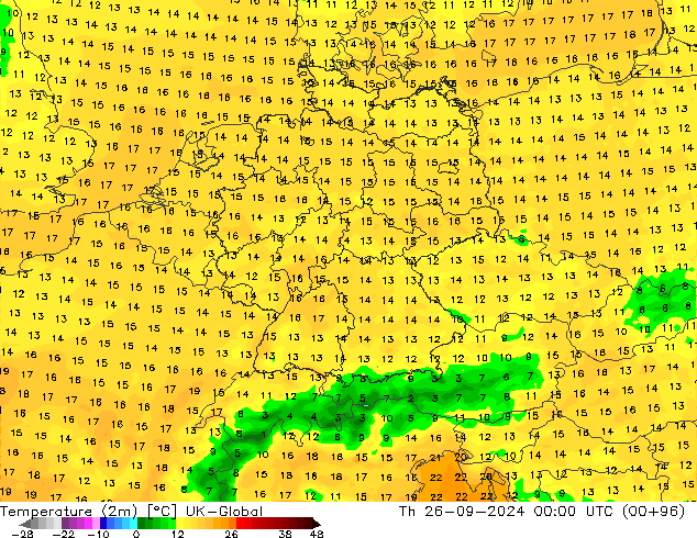 Temperaturkarte (2m) UK-Global Do 26.09.2024 00 UTC