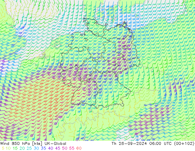 ветер 850 гПа UK-Global чт 26.09.2024 06 UTC