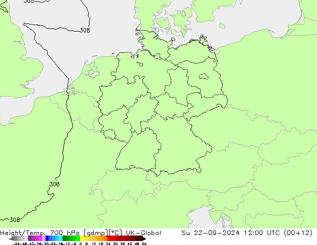 Height/Temp. 700 hPa UK-Global 星期日 22.09.2024 12 UTC
