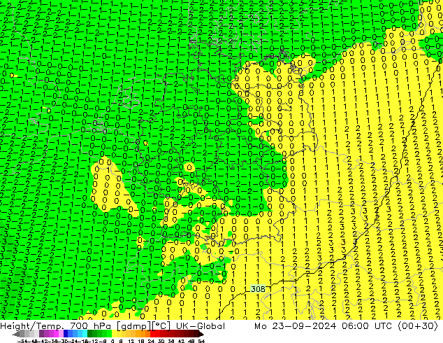 Height/Temp. 700 hPa UK-Global Mo 23.09.2024 06 UTC