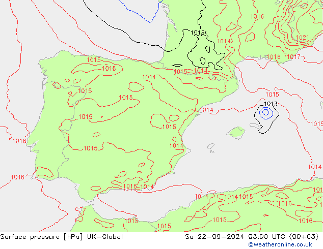 Atmosférický tlak UK-Global Ne 22.09.2024 03 UTC