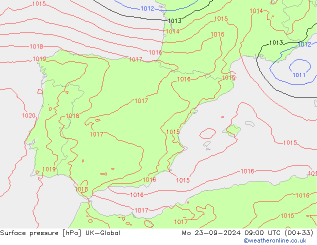 pressão do solo UK-Global Seg 23.09.2024 09 UTC