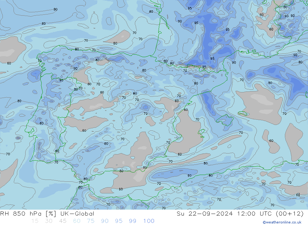 RH 850 hPa UK-Global Ne 22.09.2024 12 UTC