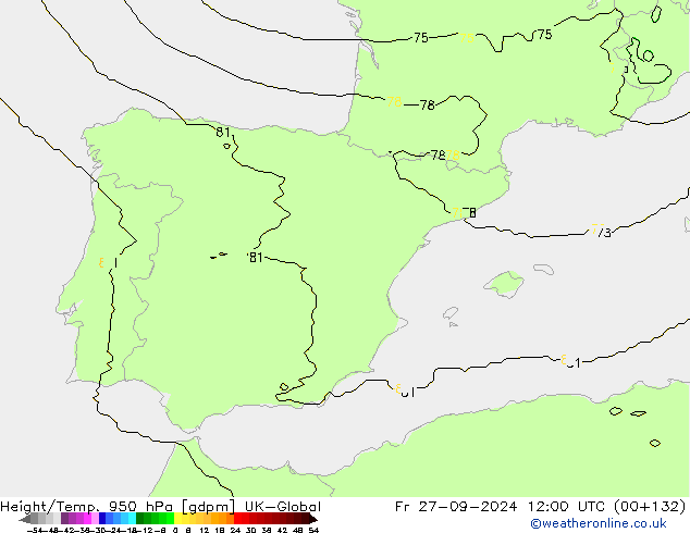 Hoogte/Temp. 950 hPa UK-Global vr 27.09.2024 12 UTC