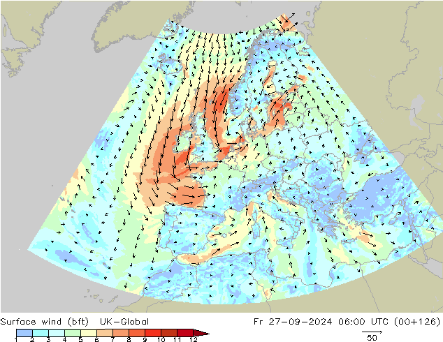 Bodenwind (bft) UK-Global Fr 27.09.2024 06 UTC