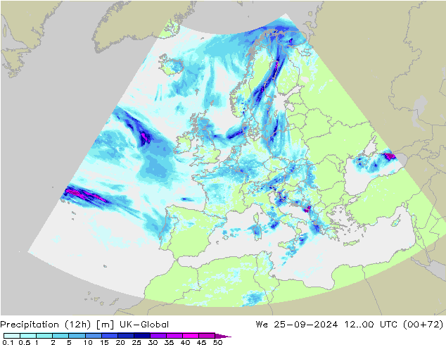 Precipitazione (12h) UK-Global mer 25.09.2024 00 UTC