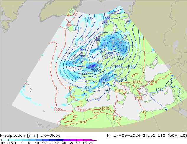 Precipitation UK-Global Fr 27.09.2024 00 UTC