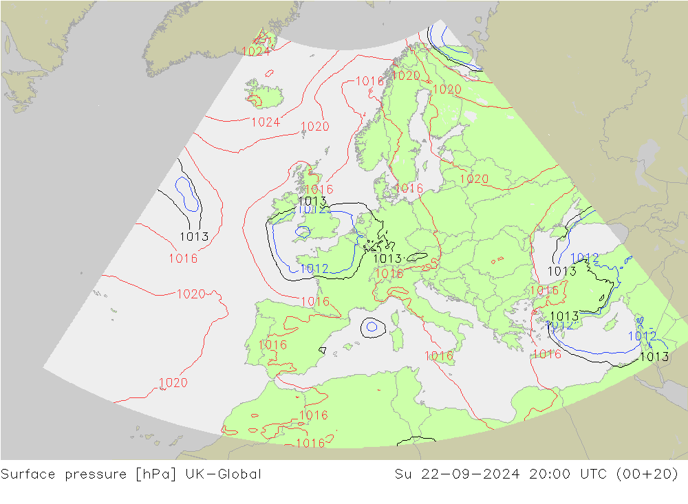 地面气压 UK-Global 星期日 22.09.2024 20 UTC