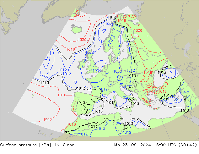 Surface pressure UK-Global Mo 23.09.2024 18 UTC