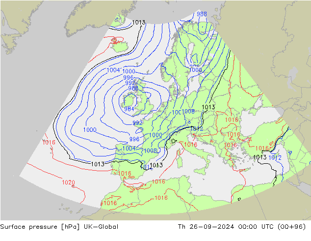 Surface pressure UK-Global Th 26.09.2024 00 UTC