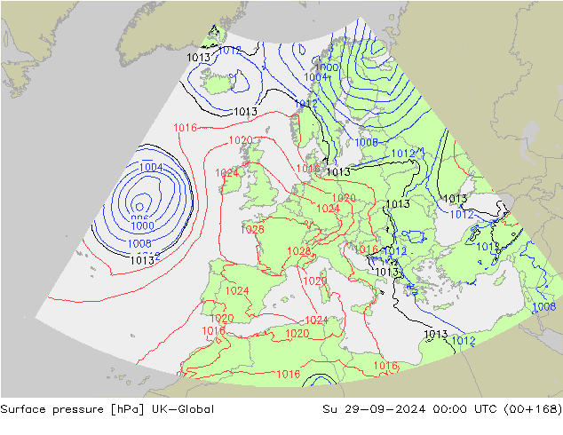 Atmosférický tlak UK-Global Ne 29.09.2024 00 UTC