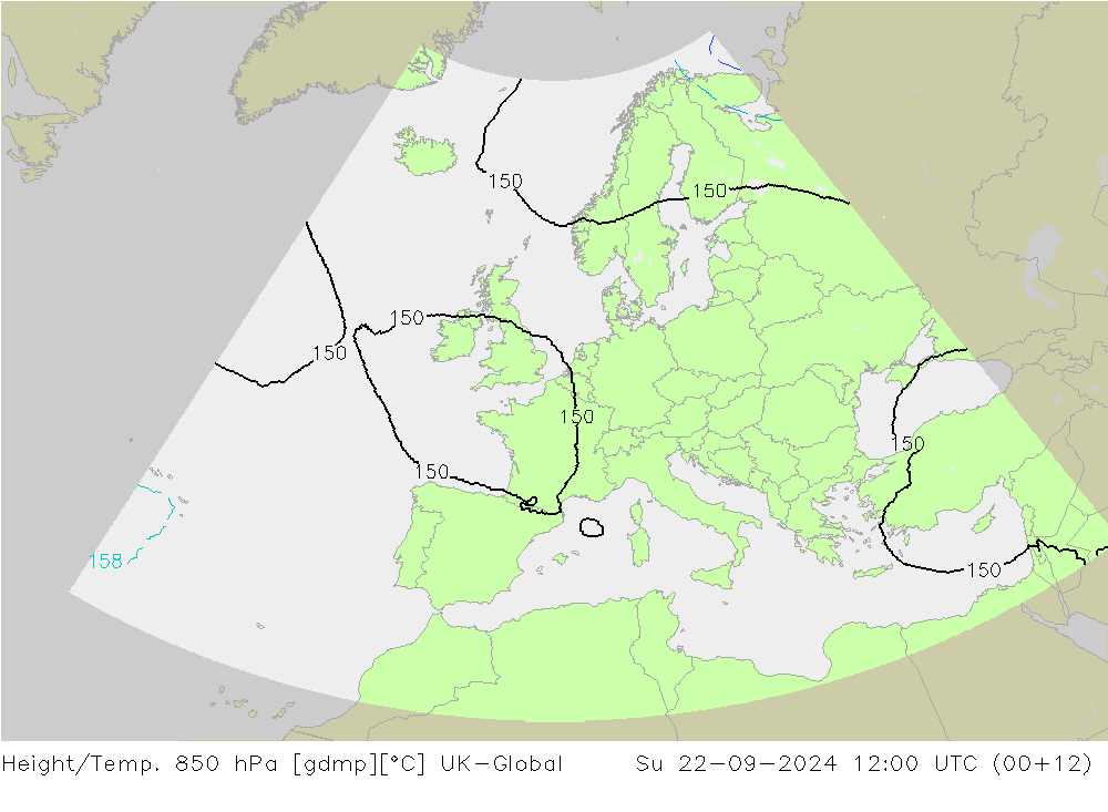 Height/Temp. 850 hPa UK-Global 星期日 22.09.2024 12 UTC