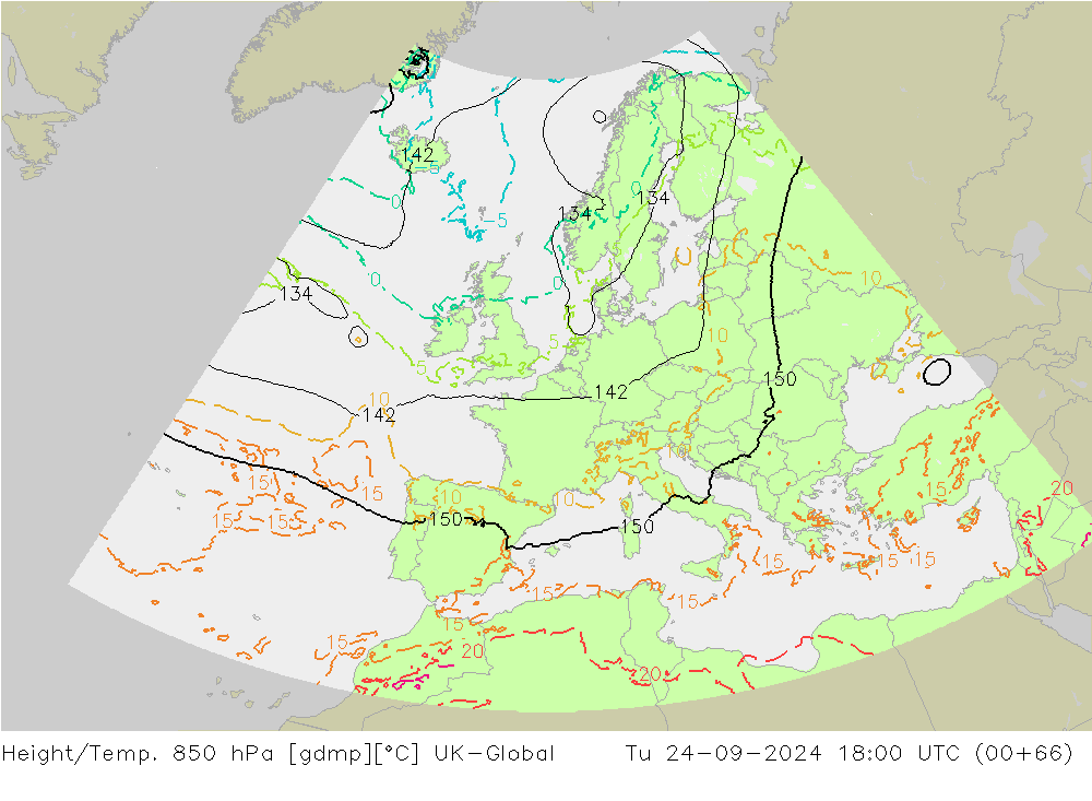 Height/Temp. 850 hPa UK-Global mar 24.09.2024 18 UTC