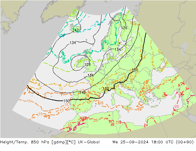 Yükseklik/Sıc. 850 hPa UK-Global Çar 25.09.2024 18 UTC