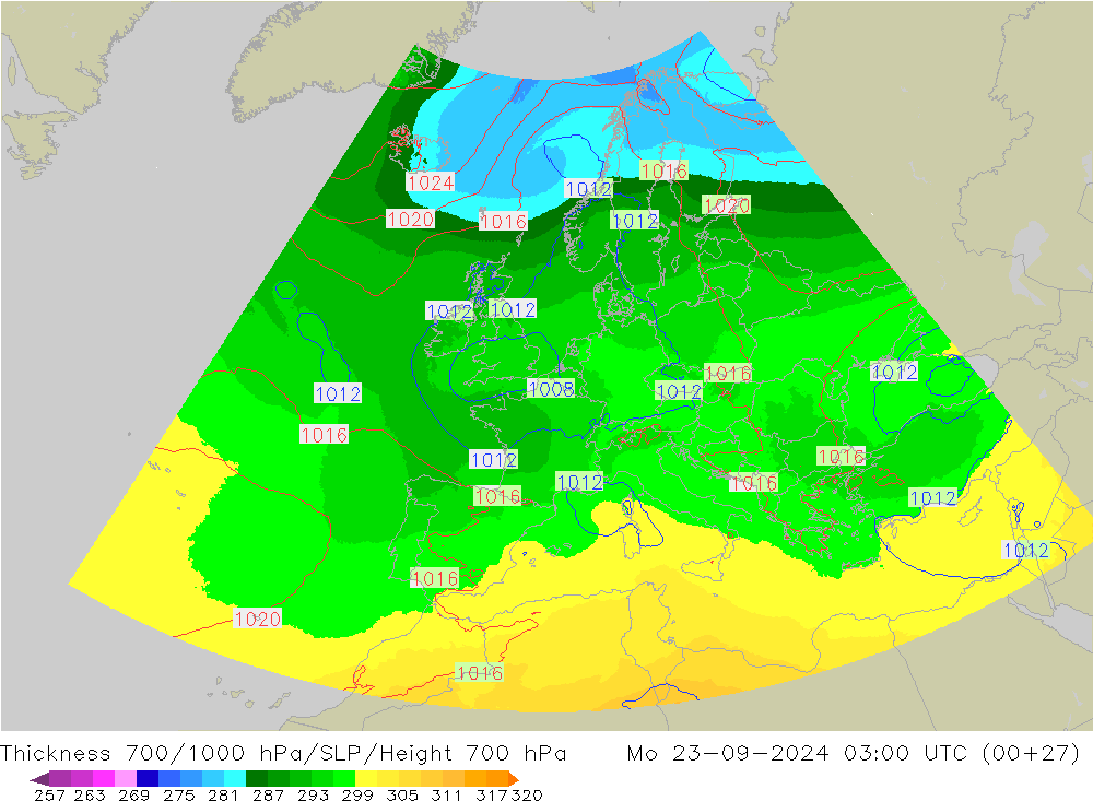 Schichtdicke 700-1000 hPa UK-Global Mo 23.09.2024 03 UTC