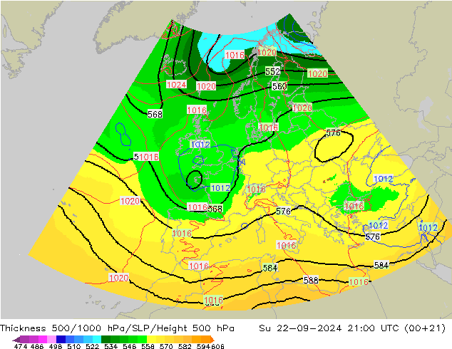 Thck 500-1000hPa UK-Global 星期日 22.09.2024 21 UTC