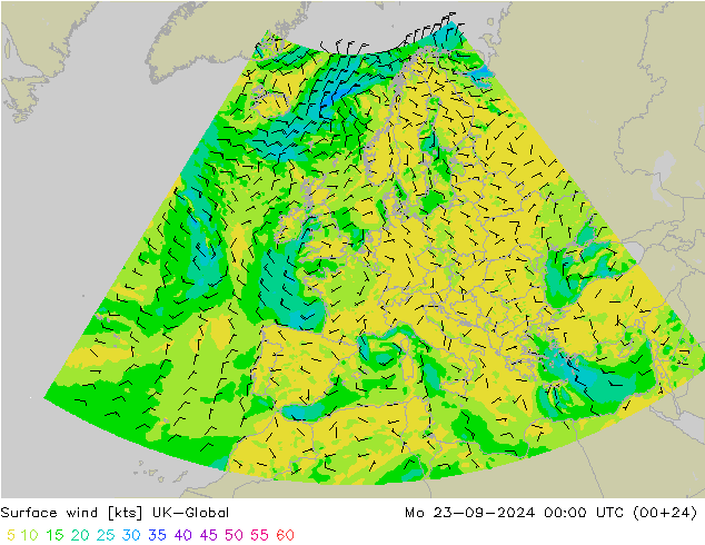 风 10 米 UK-Global 星期一 23.09.2024 00 UTC