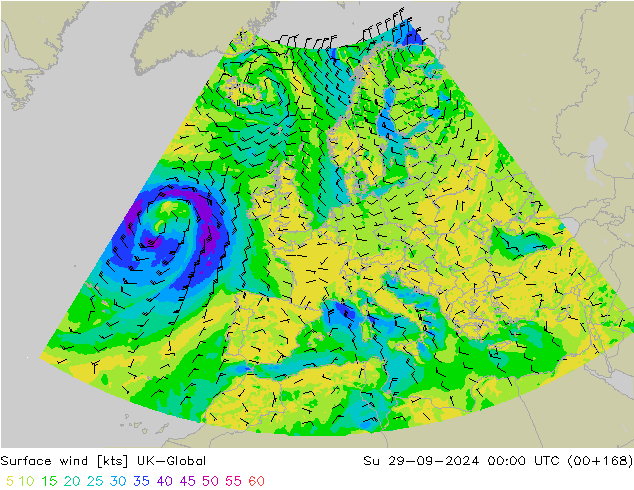 Wind 10 m UK-Global zo 29.09.2024 00 UTC