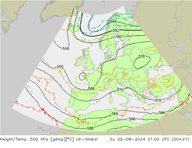 Height/Temp. 500 hPa UK-Global 星期日 22.09.2024 21 UTC