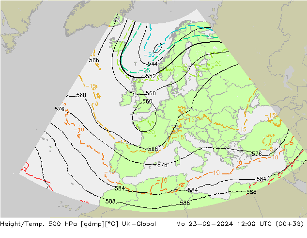 Height/Temp. 500 hPa UK-Global lun 23.09.2024 12 UTC