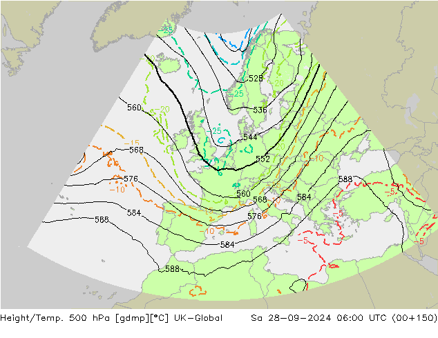 Height/Temp. 500 hPa UK-Global Sa 28.09.2024 06 UTC