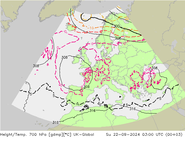 Height/Temp. 700 hPa UK-Global 星期日 22.09.2024 03 UTC