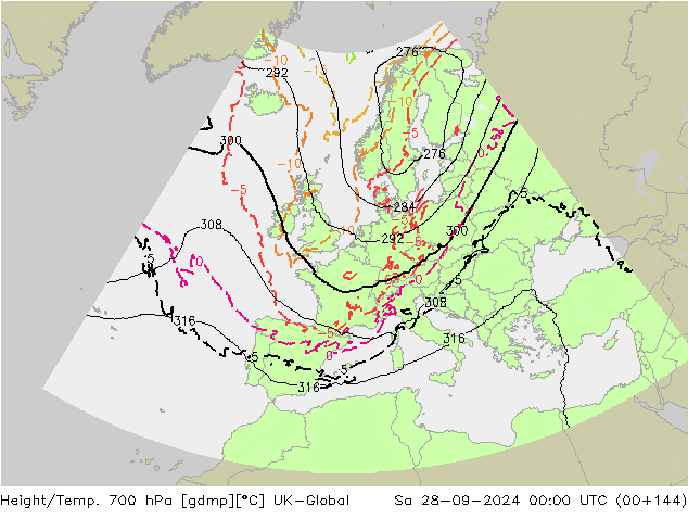 Yükseklik/Sıc. 700 hPa UK-Global Cts 28.09.2024 00 UTC