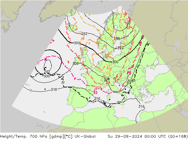 Height/Temp. 700 hPa UK-Global Su 29.09.2024 00 UTC