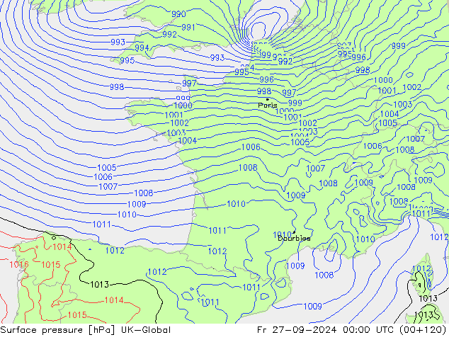 Atmosférický tlak UK-Global Pá 27.09.2024 00 UTC