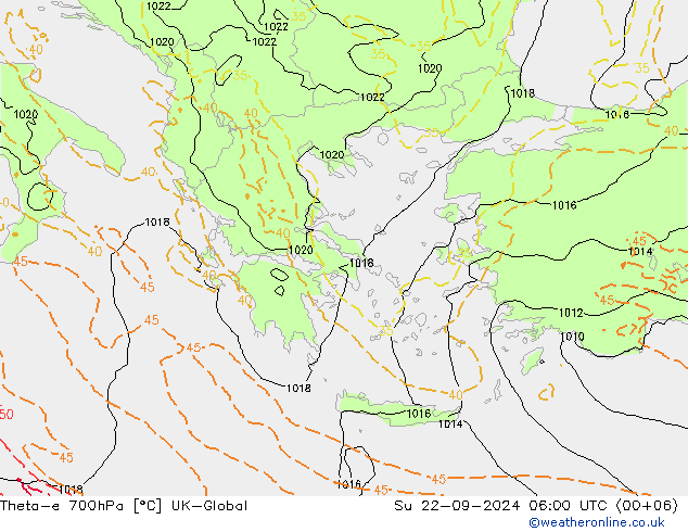 Theta-e 700hPa UK-Global So 22.09.2024 06 UTC