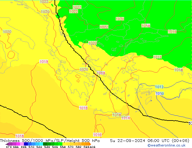 Schichtdicke 500-1000 hPa UK-Global So 22.09.2024 06 UTC