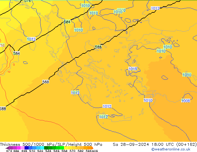Dikte 500-1000hPa UK-Global za 28.09.2024 18 UTC