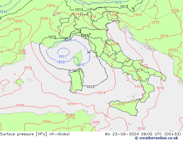 Surface pressure UK-Global Mo 23.09.2024 09 UTC