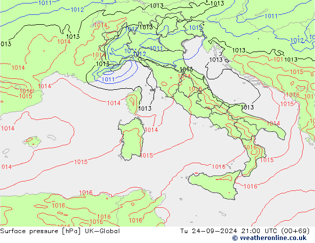 приземное давление UK-Global вт 24.09.2024 21 UTC