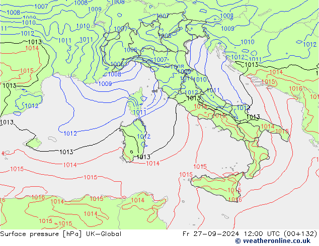 Surface pressure UK-Global Fr 27.09.2024 12 UTC