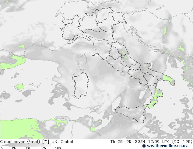 Nuages (total) UK-Global jeu 26.09.2024 12 UTC