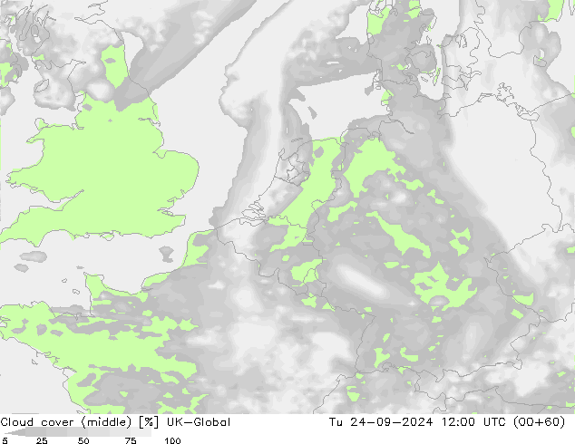 Cloud cover (middle) UK-Global Tu 24.09.2024 12 UTC