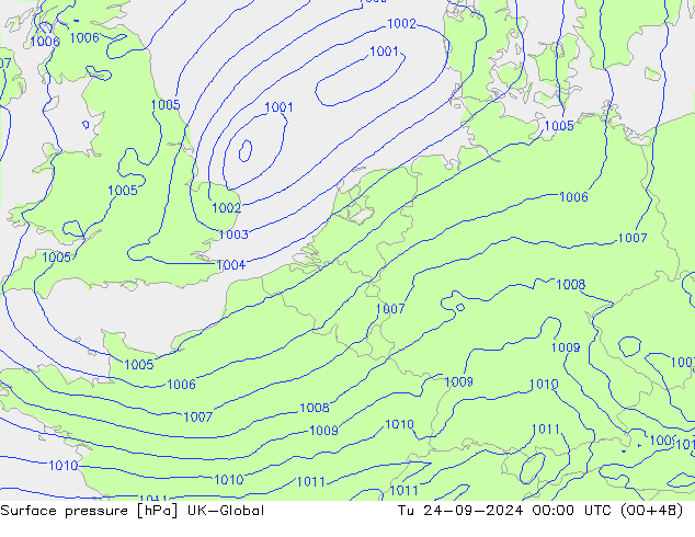 Surface pressure UK-Global Tu 24.09.2024 00 UTC