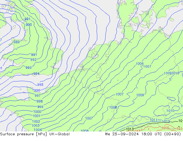 Surface pressure UK-Global We 25.09.2024 18 UTC