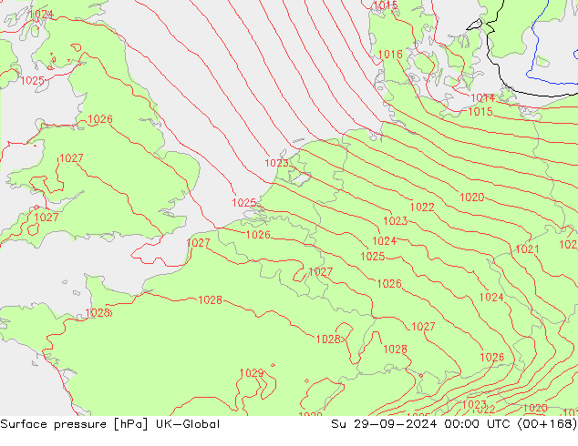 Pressione al suolo UK-Global dom 29.09.2024 00 UTC