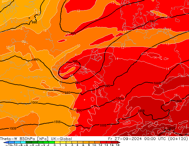 Theta-W 850hPa UK-Global Fr 27.09.2024 00 UTC