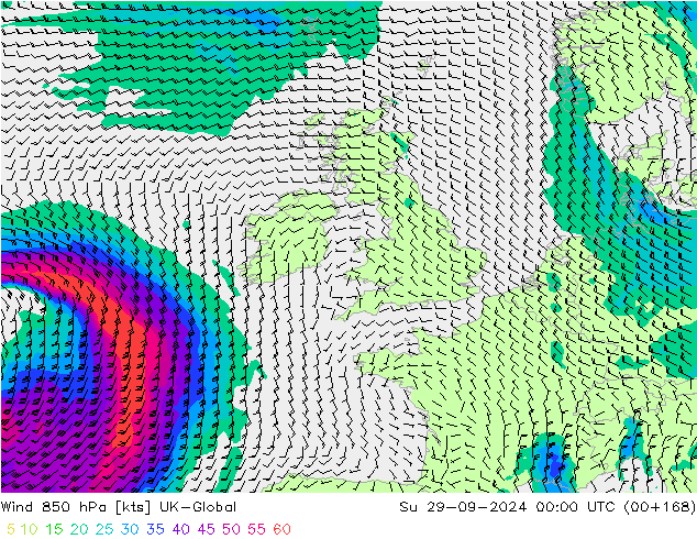 ветер 850 гПа UK-Global Вс 29.09.2024 00 UTC