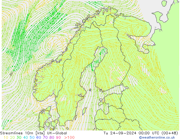 Streamlines 10m UK-Global Tu 24.09.2024 00 UTC